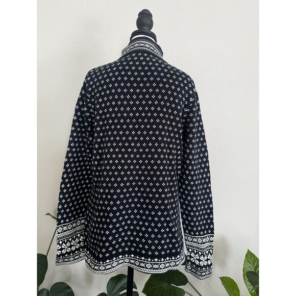 L.L.Bean Women’s Black Cotton Nordic 1/4 Zip Sweater M Fair Isle Knit - Picture 6 of 14